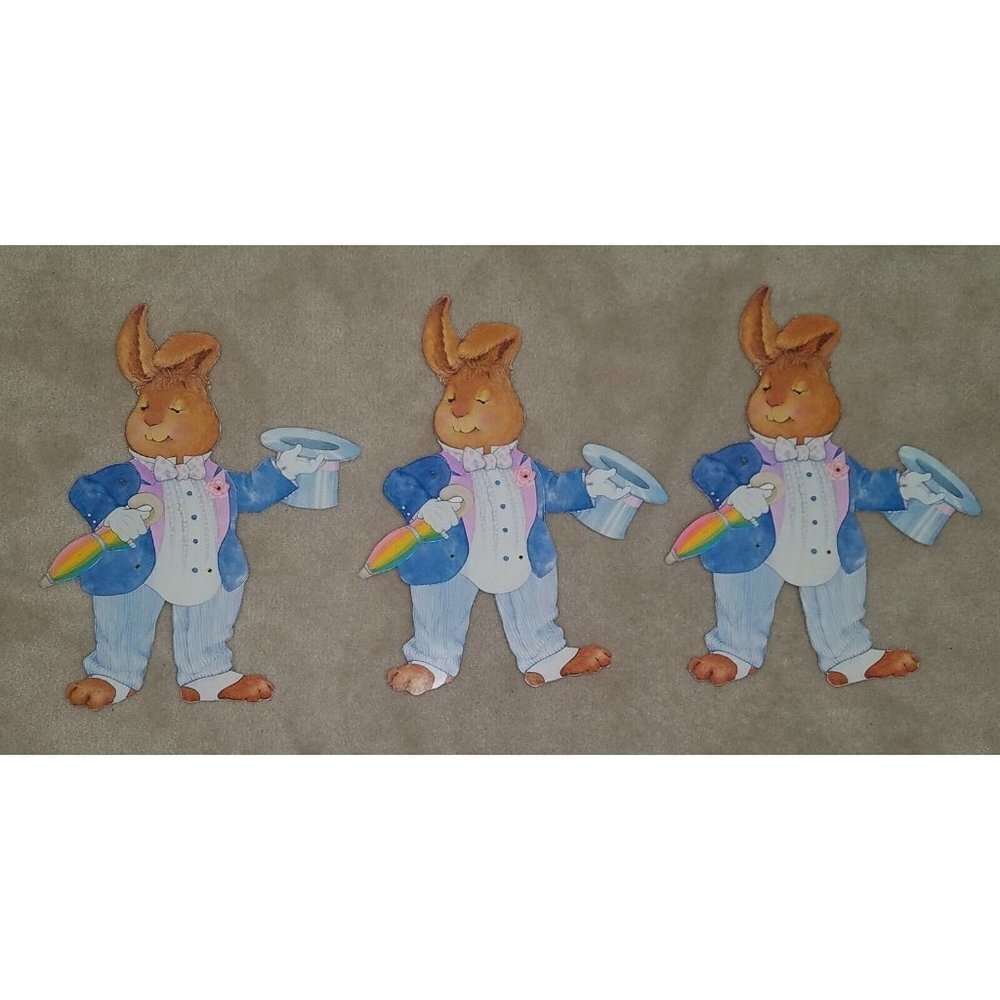VTG 3 American Greetings Easter Decoration Hinged Bunny 17" Forget Me Not Lot